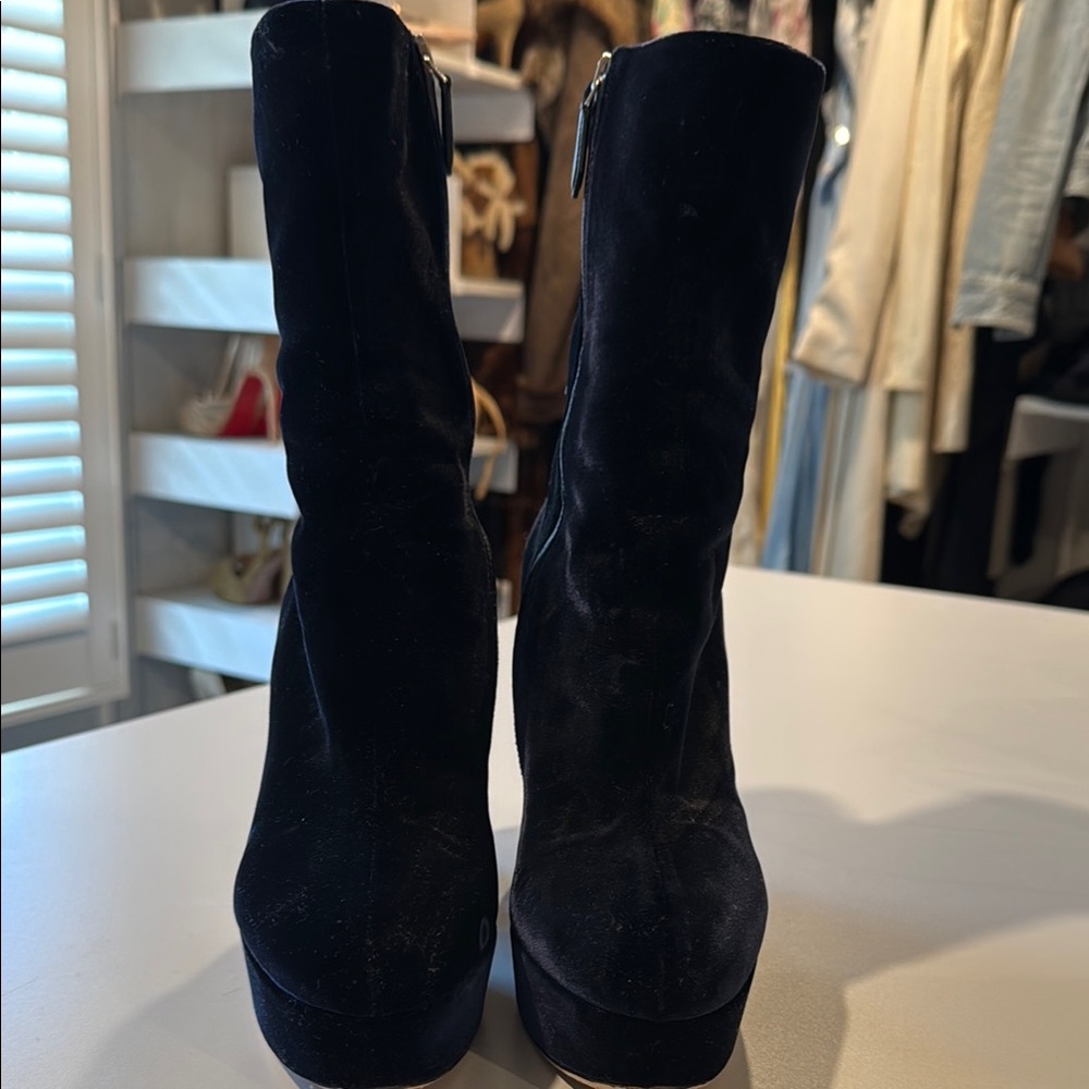 Miu Miu Deep Navy blue Heeled Boots Sleek Suede Platform